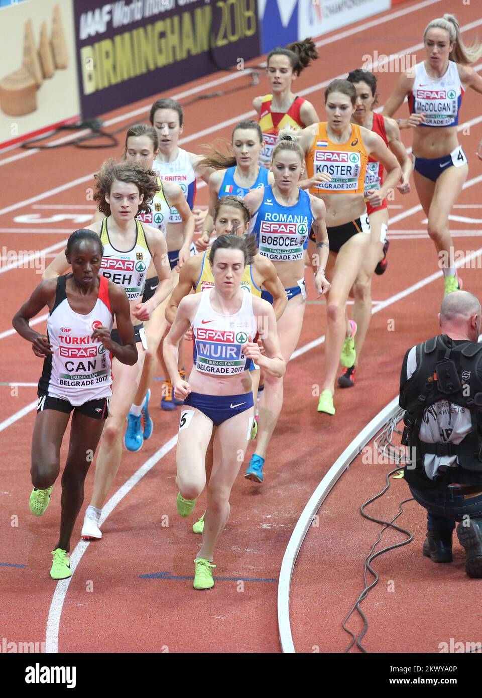 05.03.2017., Serbie, Belgrade - Kombank Arena, European Indoor Athletics Championships Belgrade 2017. 3000m finale des femmes. Laura Muir, Yasemin, Canada. Photo: Sanjin Strukic/PIXSELL Banque D'Images