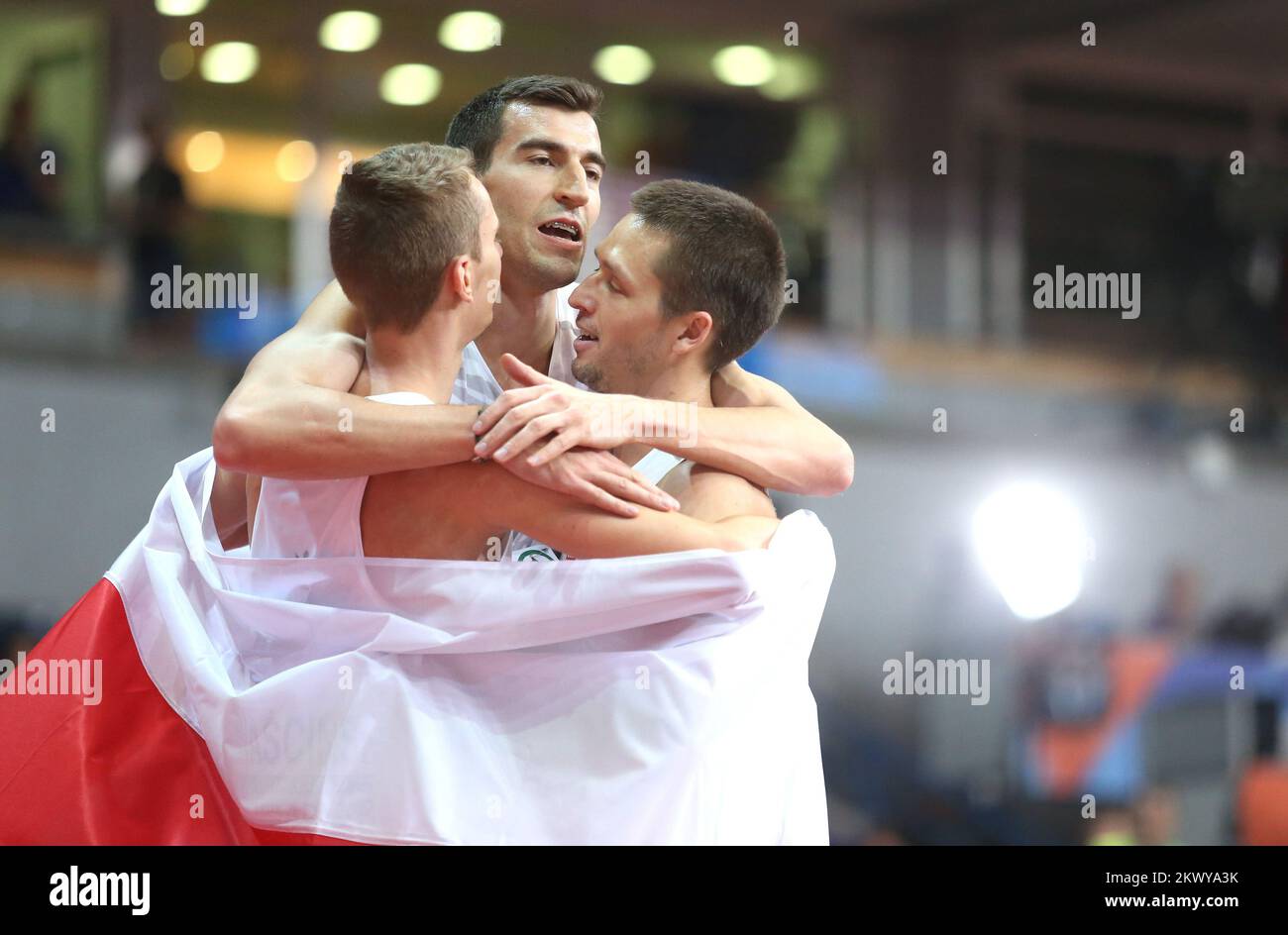 05.03.2017., Serbie, Belgrade - Kombank Arena, 34th Championnats européens d'athlétisme en intérieur Belgrade 2017. Course de relais, 4 x 400 mètres - mâle. Kacper Kozlowski, Lukasz Krawczuk, Przemyslaw Wascinski, Rafal Omelko. Photo: Sanjin Strukic/PIXSELL Banque D'Images