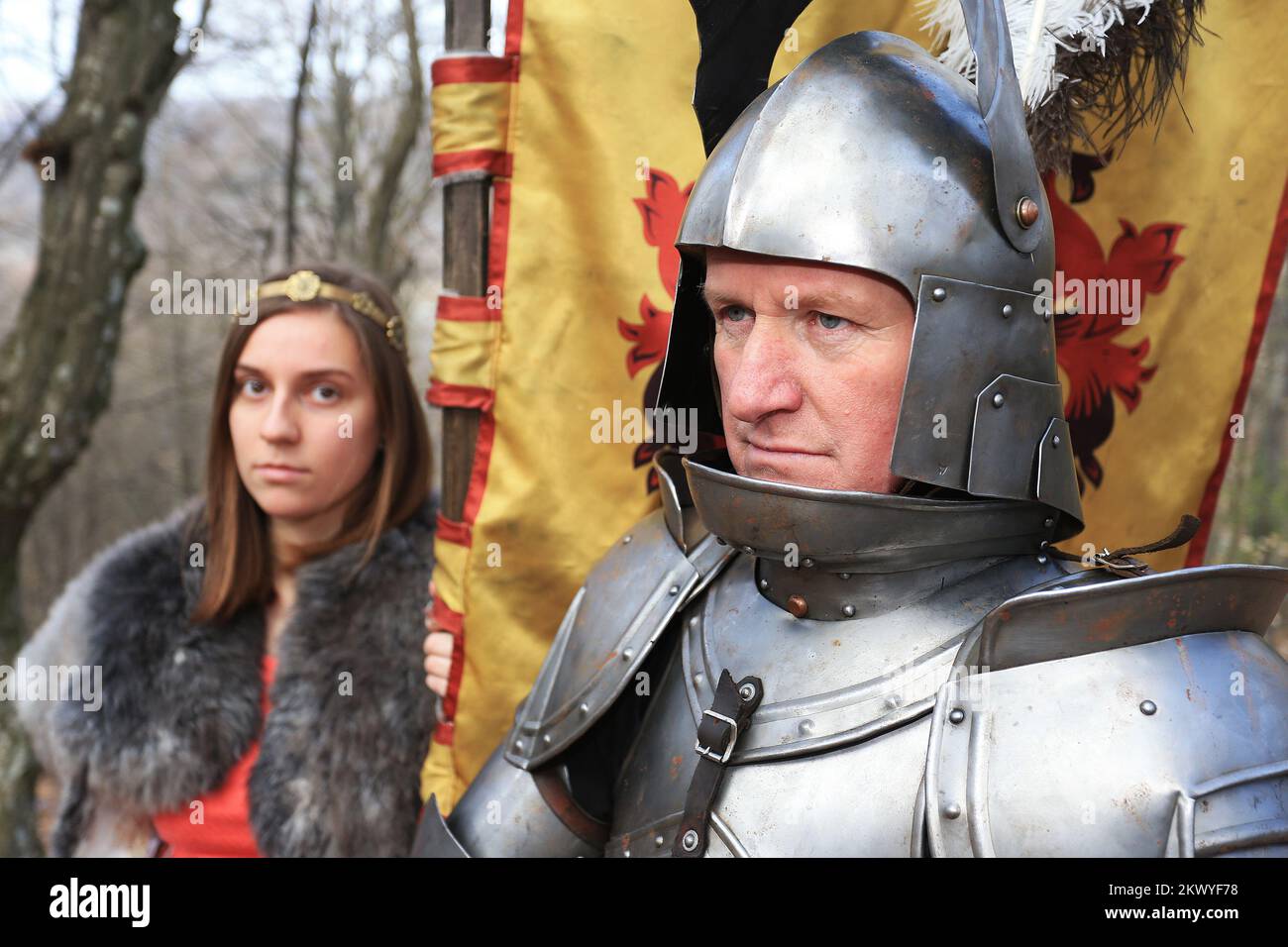 15.03.2017., Orahovica, Croatie - l'Association des chevaliers 'Ruzica grada' qui a participé à de nombreux films. Vlado Grgic, Lora Smolcic. Photo: Davor Javorovic/PIXSELL Banque D'Images