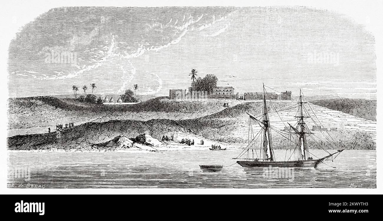fort de Merinaghem dans la rivière Oualo sur le lac Guier, Sénégal. Afrique. Voyage et expédition au Sénégal et dans les pays limitrophes 1847-1860 Banque D'Images