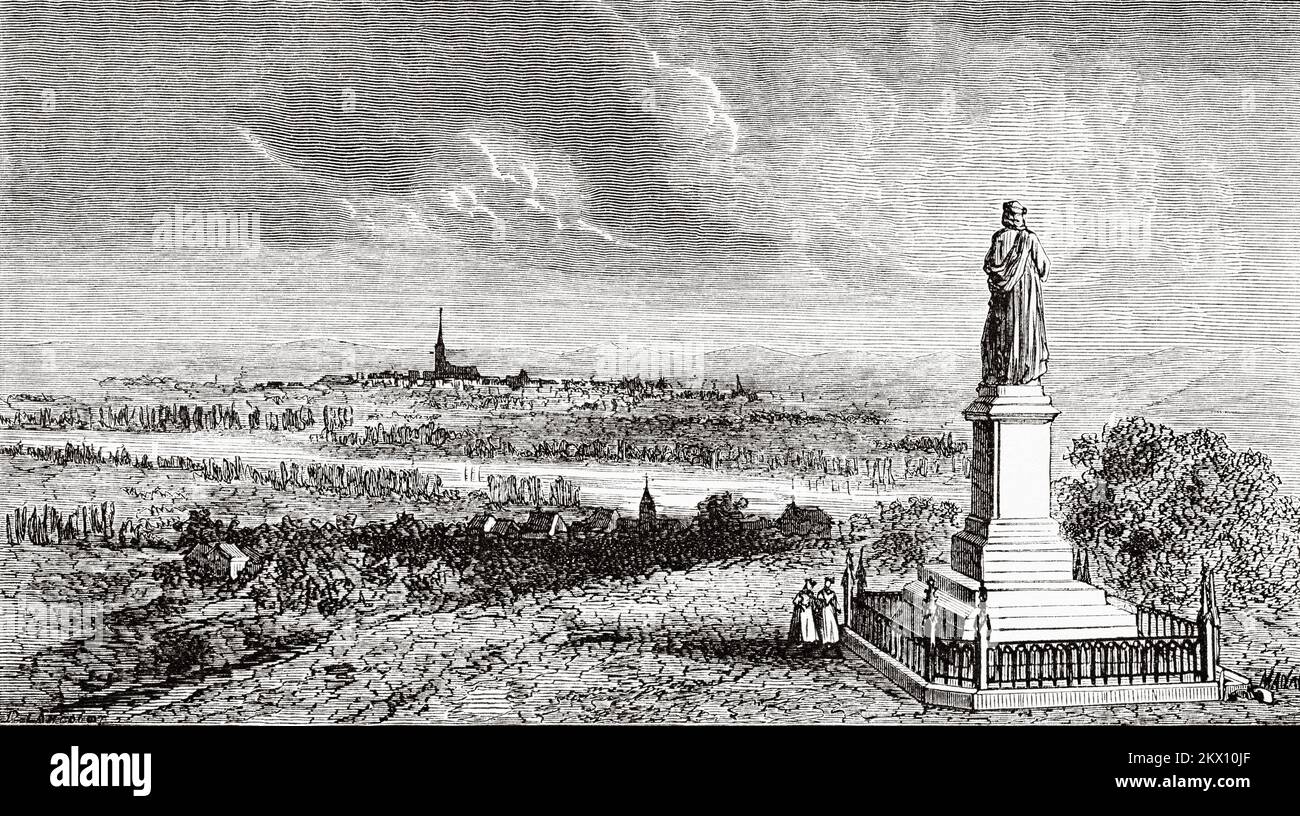 Statue d'Erwin von Steinbach (1244-1318) architecte allemand. Duché de Baden, Forêt Noire, Bade-Wurtemberg, Allemagne. De Paris à Bucarest par Victor Duruy 1860 Banque D'Images