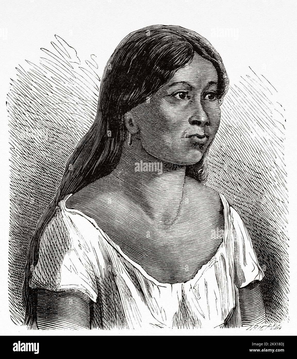 Femme indienne de la province d'Espirito Santo, Brésil, Amérique du Sud. Voyage du peintre français François Auguste Biard au Brésil, 1858-1859 Banque D'Images