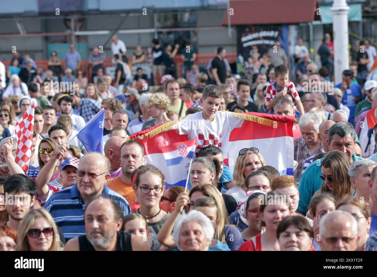 30.07.2017.,Zagreb - cérémonie d'accueil de l'équipe croate de water-polo après avoir remporté le Championnat du monde contre la Hongrie. Les citoyens ont accueilli l'équipe et fêté avec de nouveaux champions sur la place principale. Photo: Luka Stanzl/PIXSELL Banque D'Images