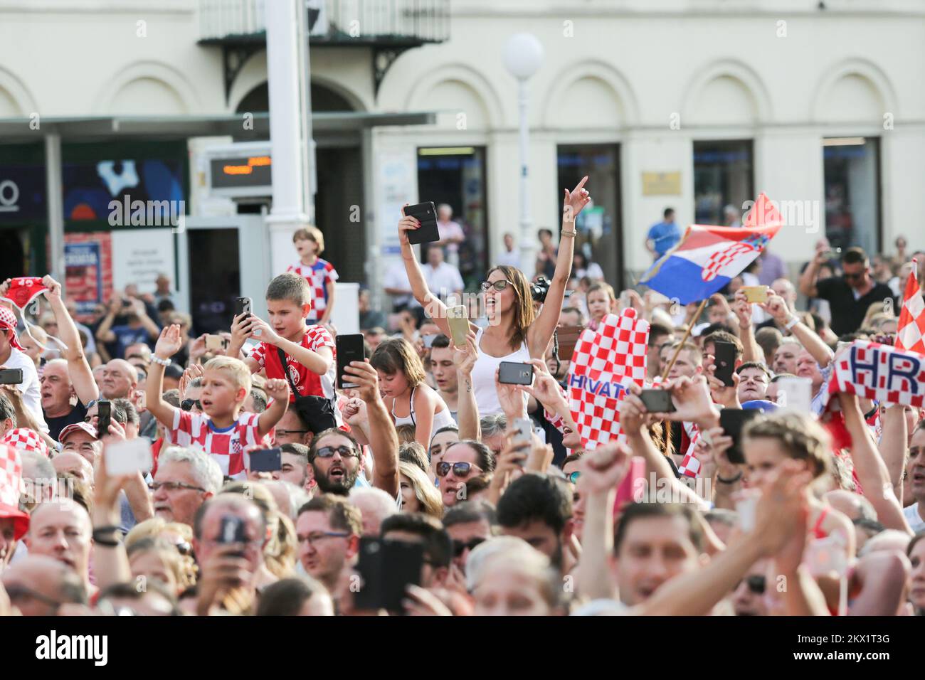 30.07.2017.,Zagreb - cérémonie d'accueil de l'équipe croate de water-polo après avoir remporté le Championnat du monde contre la Hongrie. Les citoyens ont accueilli l'équipe et fêté avec de nouveaux champions sur la place principale. Photo: Luka Stanzl/PIXSELL Banque D'Images