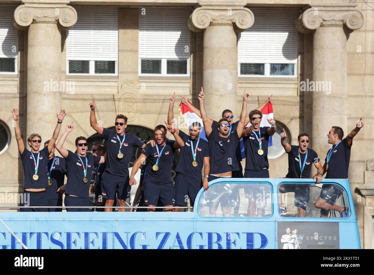 30.07.2017.,Zagreb - cérémonie d'accueil de l'équipe croate de water-polo après avoir remporté le Championnat du monde contre la Hongrie. Les citoyens ont accueilli l'équipe et fêté avec de nouveaux champions sur la place principale. Photo: Luka Stanzl/PIXSELL Banque D'Images