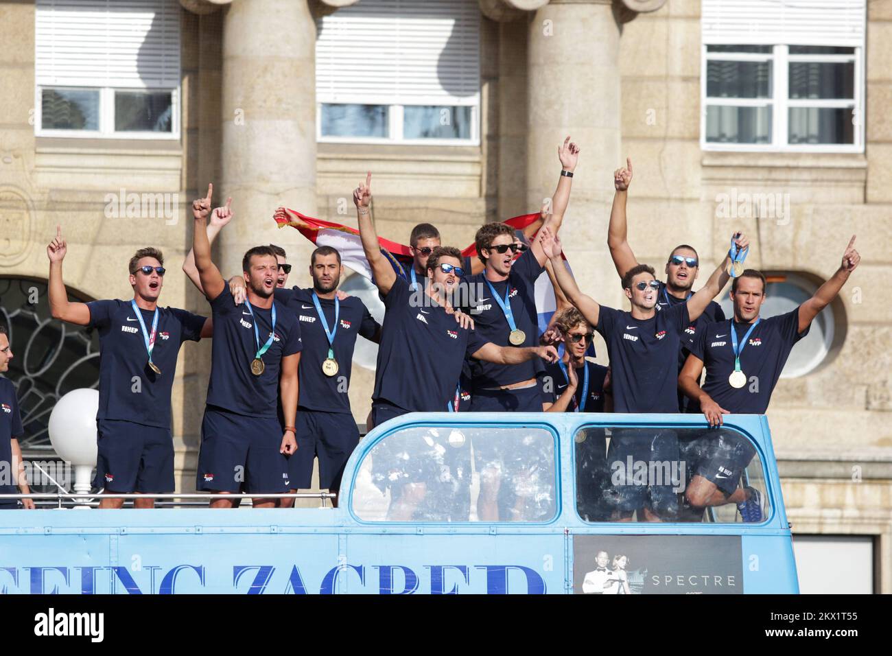30.07.2017.,Zagreb - cérémonie d'accueil de l'équipe croate de water-polo après avoir remporté le Championnat du monde contre la Hongrie. Les citoyens ont accueilli l'équipe et fêté avec de nouveaux champions sur la place principale. Photo: Luka Stanzl/PIXSELL Banque D'Images