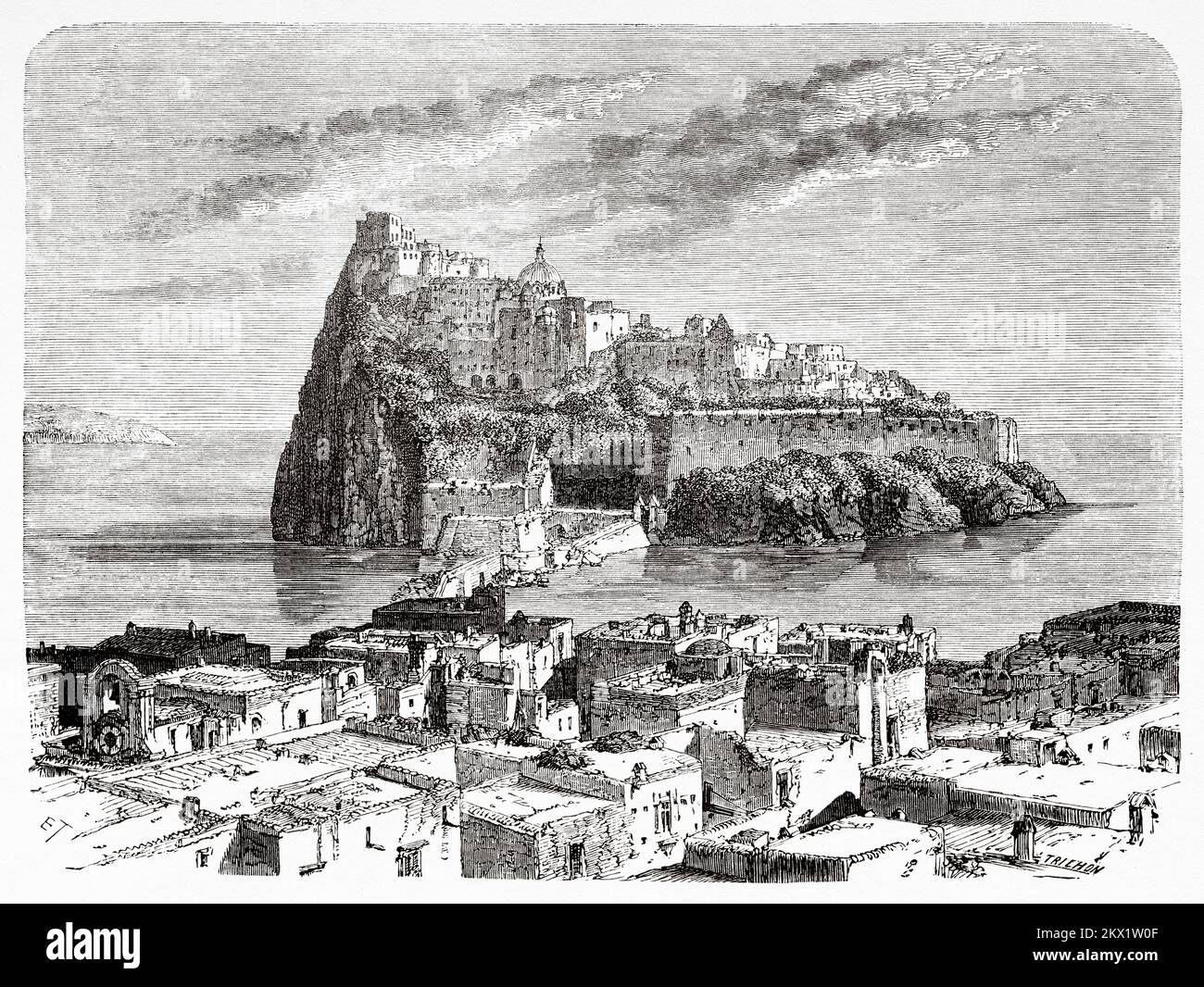 Le château de l'île volcanique d'Ischia, Naples, Campanie. Italie. Naples et les Neapolitans par Marc Monnier 1861 Banque D'Images