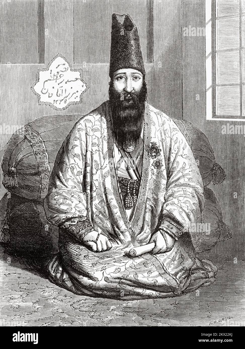 Portrait de Haji Mirza Abbas Iravani était un politicien iranien qui a servi de grand vizier du roi qajar Mohammad Shah Qajar. Mashhad. Province de Razavi Khorasan, Iran. Voyage à Khorassan par N de KhanikoF 1858 Banque D'Images