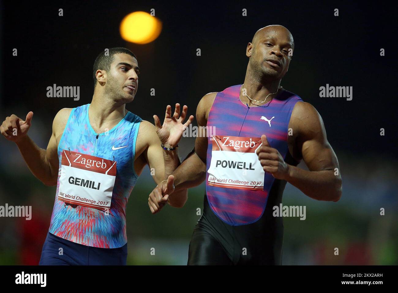 29.08.2017., Zagreb, Croatie - IAAF World Challenge Zagreb - 67th Mémorial Boris Hanzekovic à SRC Mladost, Zagreb, Croatie. 100 m - hommes. Adam Gemili, Asafa Powell. Photo: Goran Stanzl/PIXSELL Banque D'Images