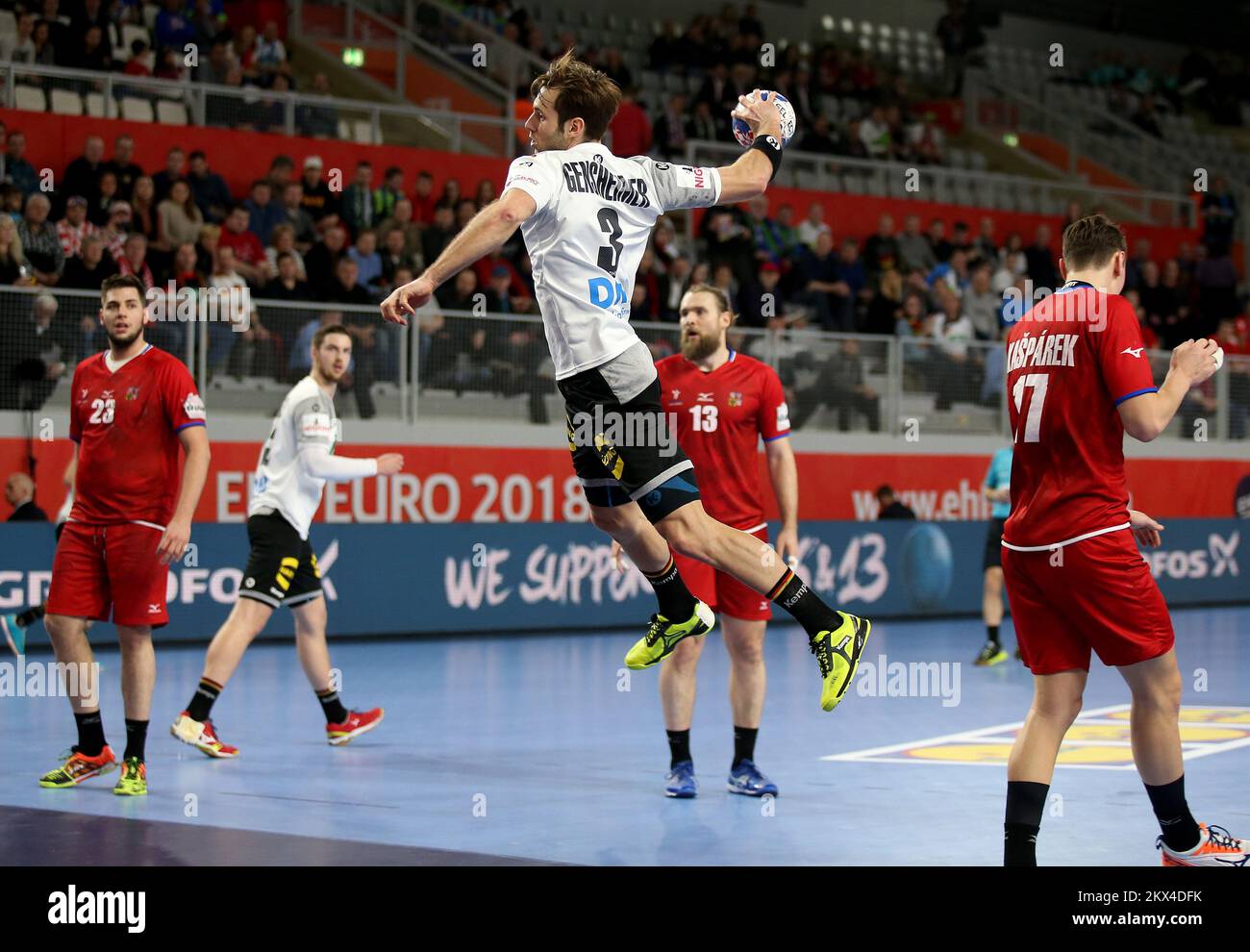 19.01.2018., Varazdin Arena, Varazdin, Croatie - Championnat européen de handball masculin 2018, Groupe II, 1th tour Allemagne contre République tchèque. Uwe Gensheimer. Photo: Igor Kralj/PIXSELL Banque D'Images