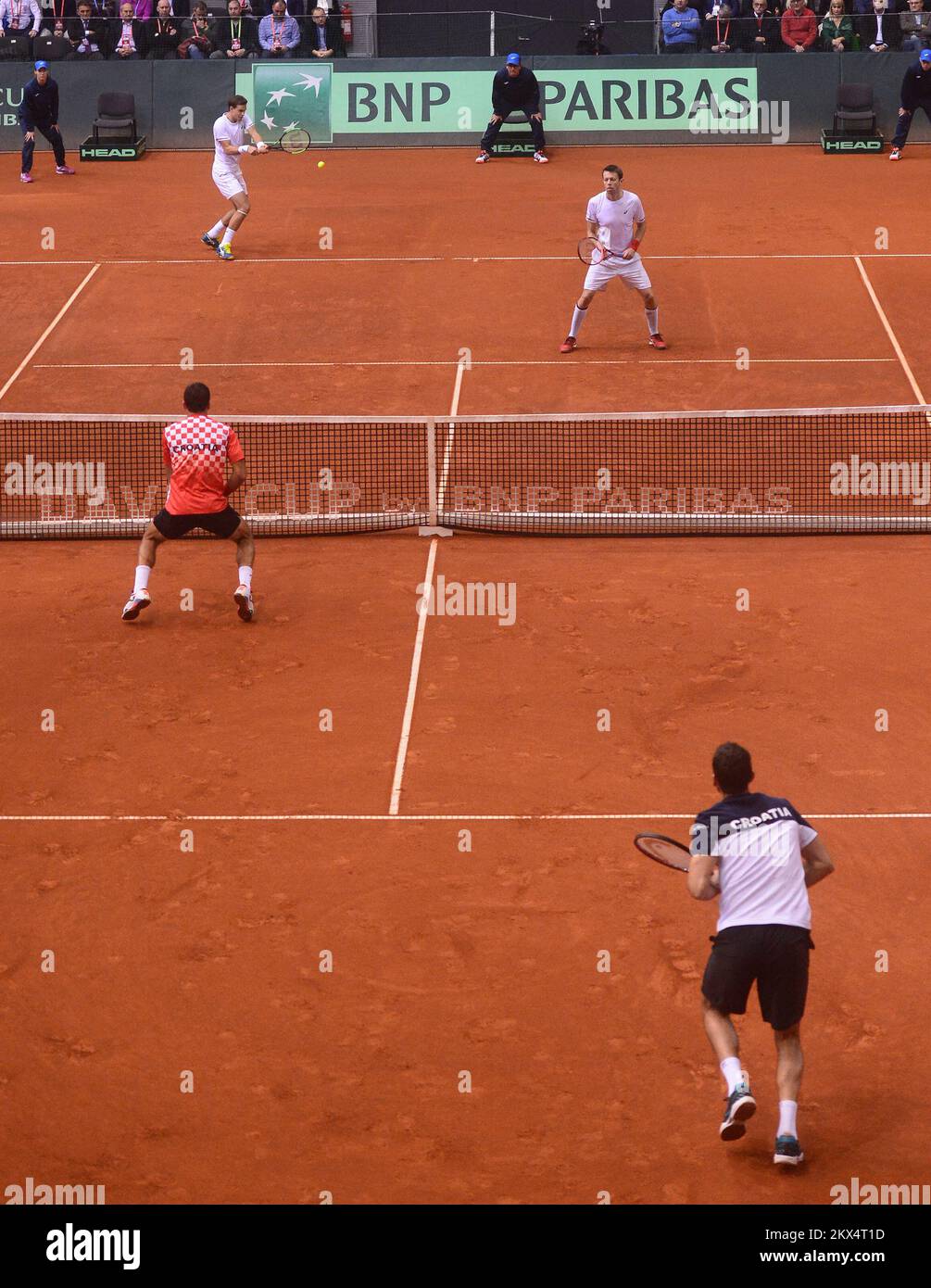 03.02.2018., Gradski vrt, Osijek, Croatie - coupe Davis par BNP Paribas premier tour, Croatie - Canada, doubles, Marin Cilic, Ivan Dodig - Daniel Nestor, Vasek Pospisil. Photo: Marko Prpic/PIXSELL Banque D'Images