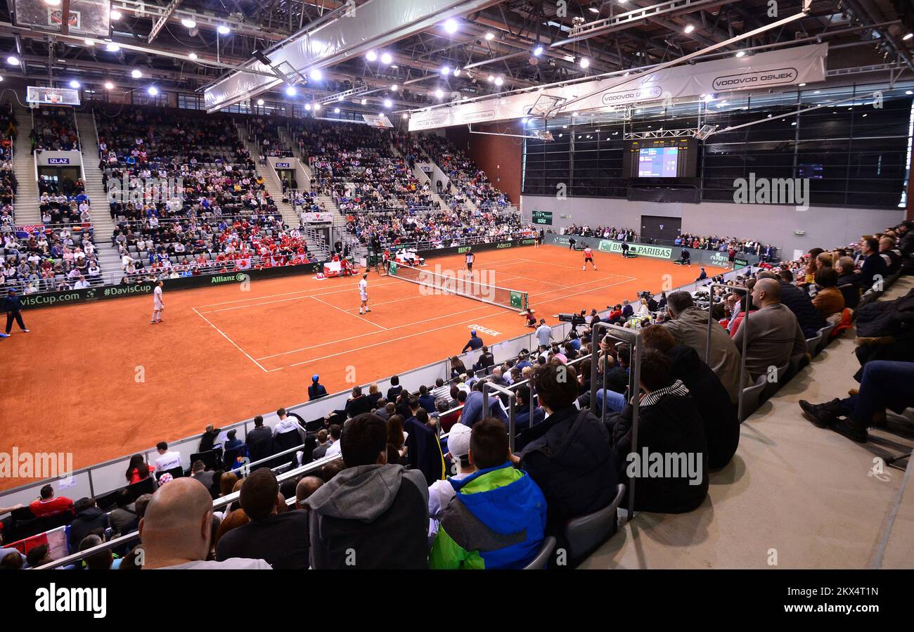 03.02.2018., Gradski vrt, Osijek, Croatie - coupe Davis par BNP Paribas premier tour, Croatie - Canada, doubles, Marin Cilic, Ivan Dodig - Daniel Nestor, Vasek Pospisil. Photo: Marko Prpic/PIXSELL Banque D'Images