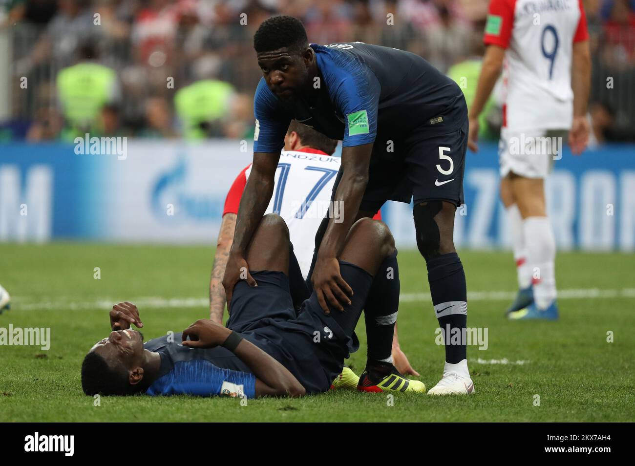 15.07.2018. Moscou, Russie - coupe du monde de football 2018 , finales, Croatie - France.Paul Pogba, Samuel Umtiti photo: Igor Kralj/PIXSELL Banque D'Images