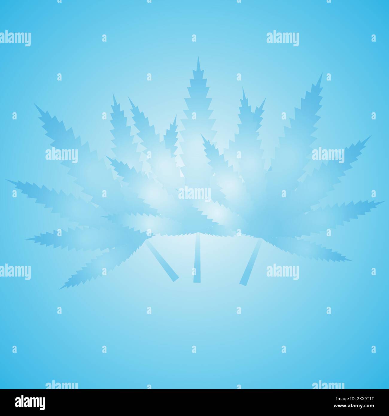 Fond vectoriel avec feuilles de cannabis, dans les couleurs médicales blanc-bleu. Style minimaliste. Illustration de Vecteur