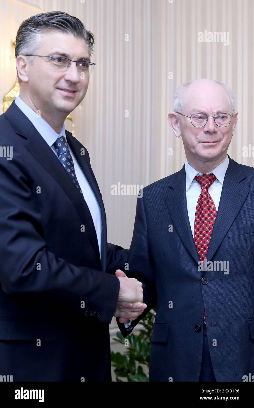 15.03.2019., Zagreb, Croatie - le Premier ministre Andrej Plenkovic a reçu Herman Van Rompuy, président du Centre pour la politique européenne et ancien président du Conseil européen. Photo: Patrik Macek/PIXSELL Banque D'Images