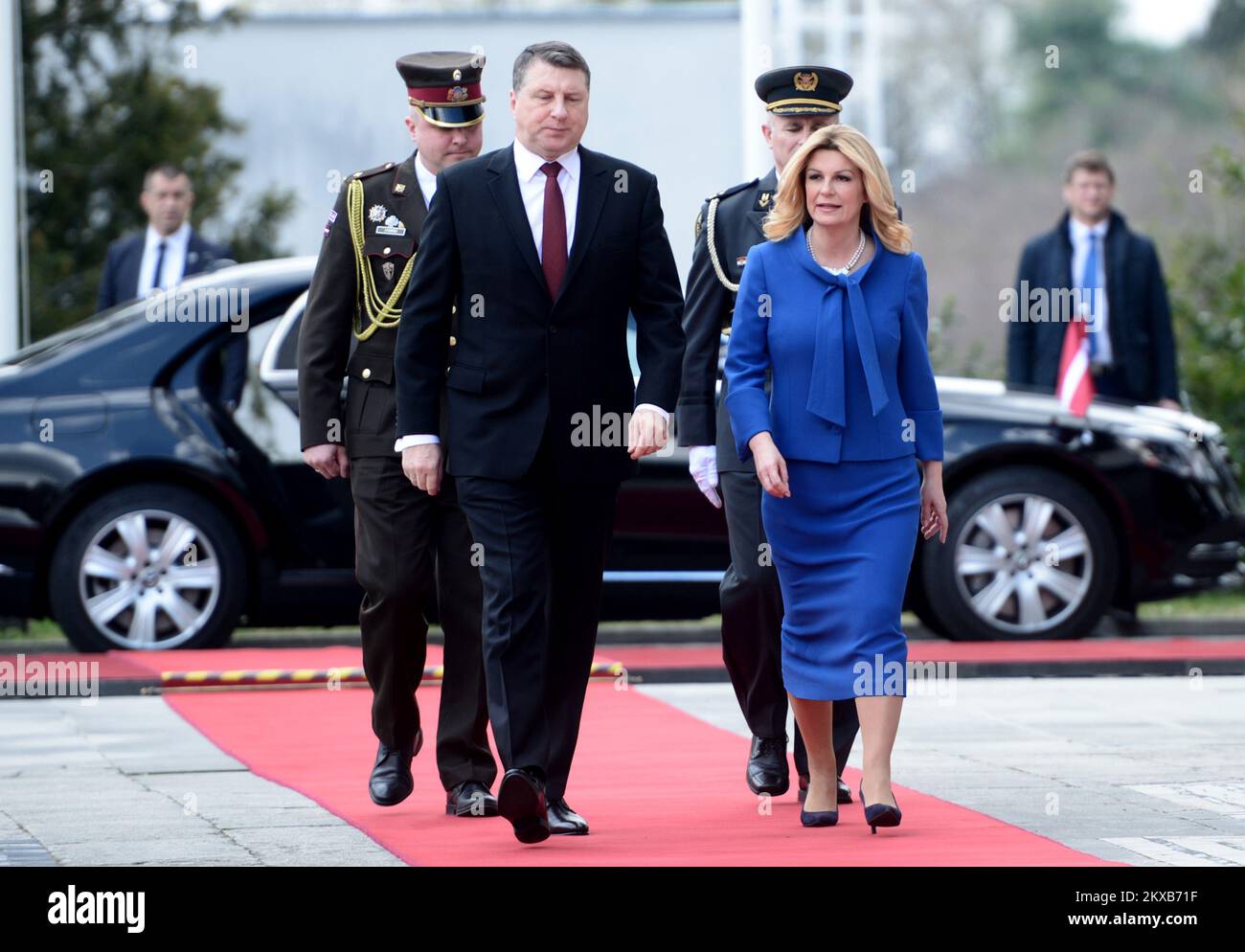 28.03.2019., Zagreb - le Président croate Kolinda Grabar-Kitarovic a reçu le Président de la Lettonie Raimonds Vejonis au Palais présidentiel, à Zagreb, en Croatie, en 05 mars 2019. Photo: Marko Prpic/PIXSELL Banque D'Images