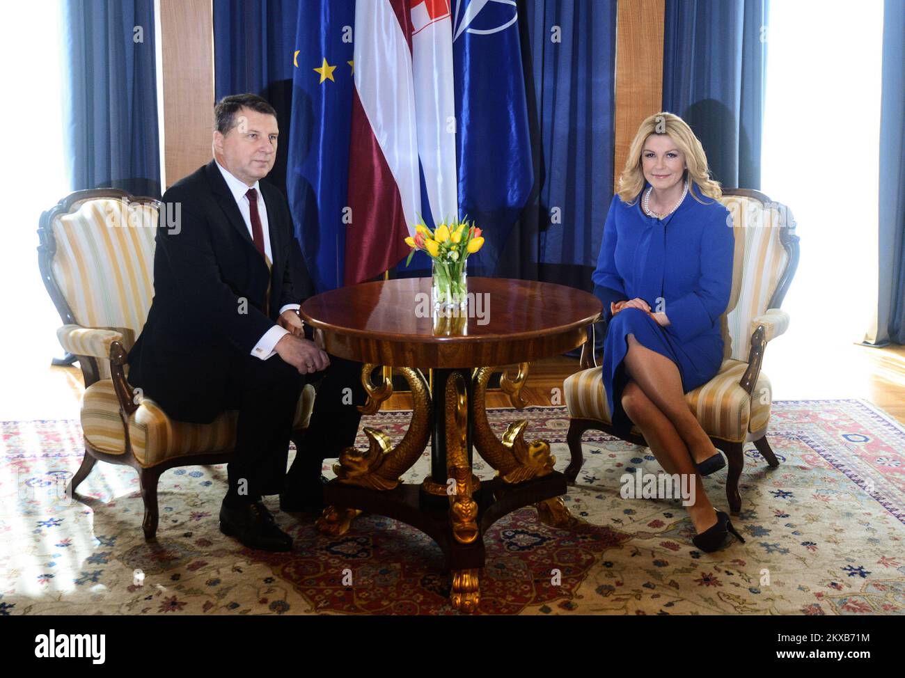 28.03.2019., Zagreb - le Président croate Kolinda Grabar-Kitarovic a reçu le Président de la Lettonie Raimonds Vejonis au Palais présidentiel, à Zagreb, en Croatie, en 05 mars 2019. Photo: Marko Prpic/PIXSELL Banque D'Images