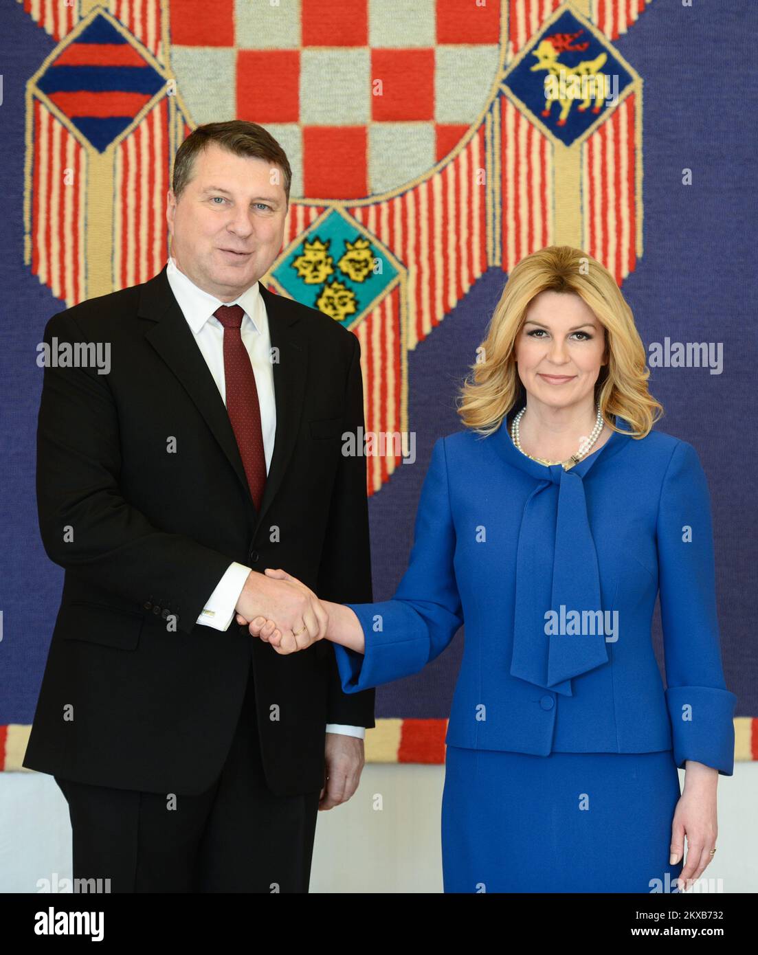 28.03.2019., Zagreb - le Président croate Kolinda Grabar-Kitarovic a reçu le Président de la Lettonie Raimonds Vejonis au Palais présidentiel, à Zagreb, en Croatie, en 05 mars 2019. Photo: Marko Prpic/PIXSELL Banque D'Images