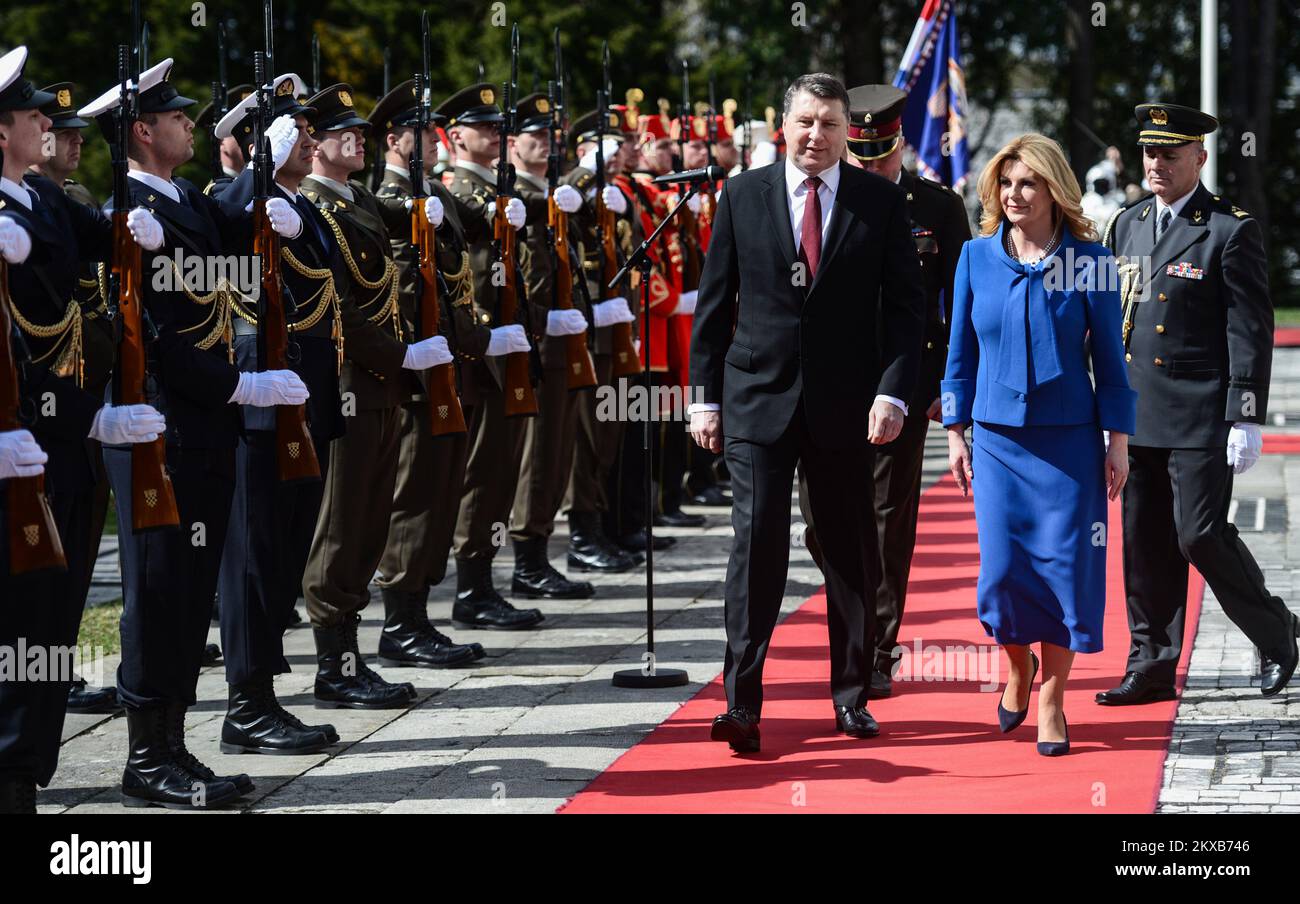 28.03.2019., Zagreb - le Président croate Kolinda Grabar-Kitarovic a reçu le Président de la Lettonie Raimonds Vejonis au Palais présidentiel, à Zagreb, en Croatie, en 05 mars 2019. Photo: Marko Prpic/PIXSELL Banque D'Images