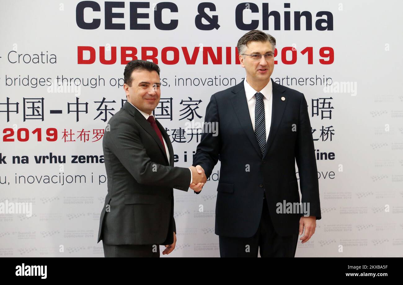 12.04.2019., Dubrovnik, Croatie - Forum d'affaires 9th du CEEC et de la Chine qui s'est tenu à Dubrovnik. Zoran Zaev, Andrej Plenkovic photo: Ivo Cagalj/PIXSELL Banque D'Images