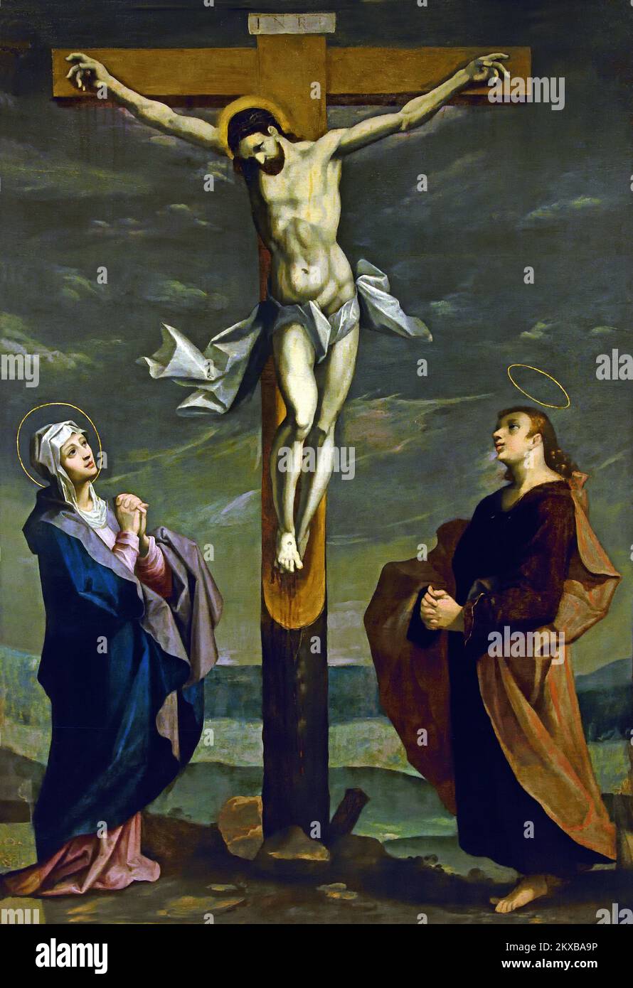 Christ sur la Croix avec la Vierge et Saint Jean par peintre ANONYME, Lorraine 1st demi-17th siècle, France, français, Banque D'Images