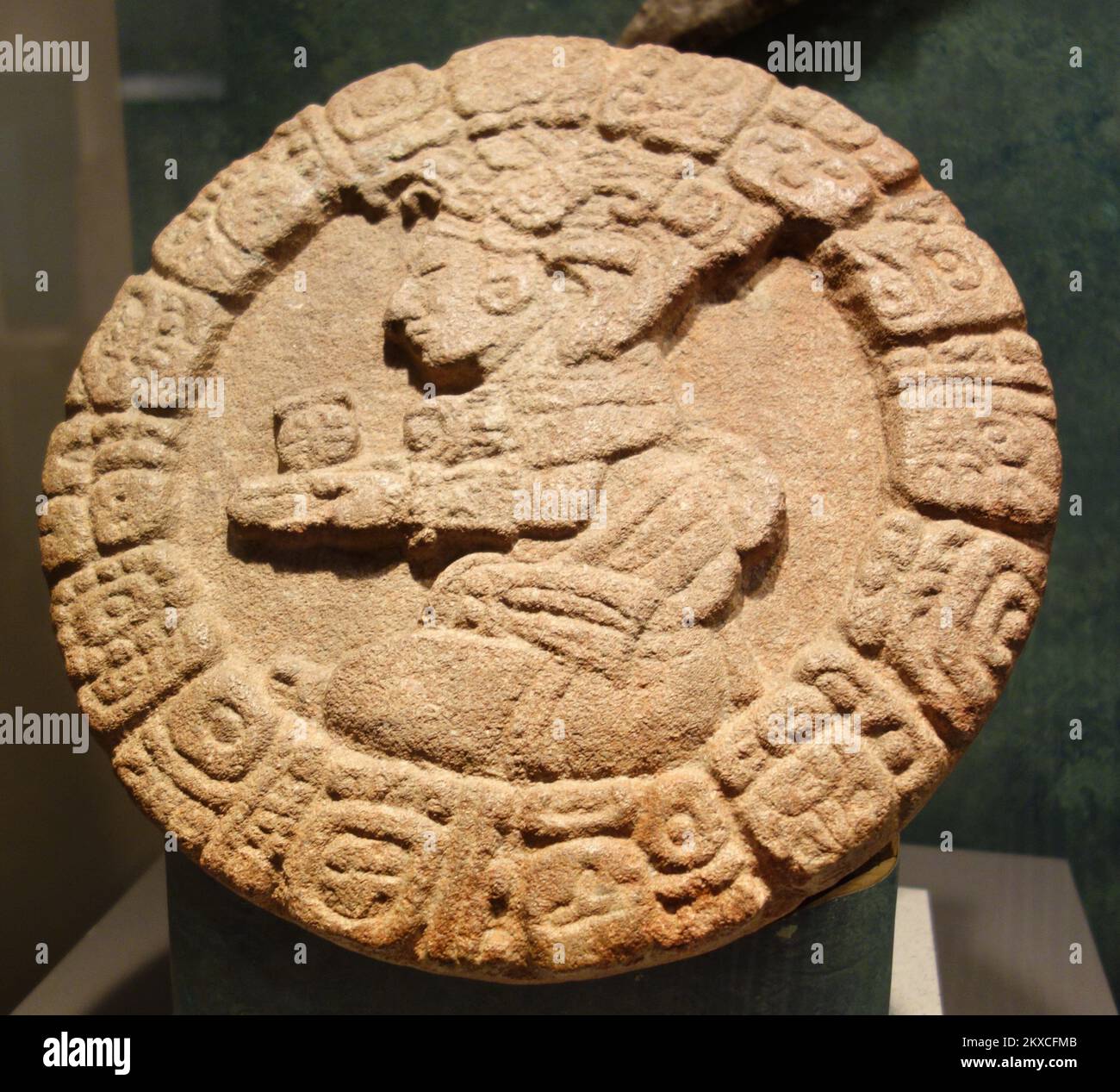 Ce morceaux est connu comme disque de Tonina, il est un score de jeu de balle. Museo Nacional de Antropologia, Mexico Banque D'Images