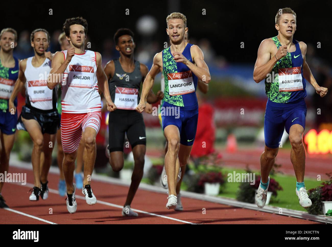 03.09.2019., SRC Mladost, Zagreb, Croatie - IAAF World Challenge Zagreb 2019. - 69th mémorial Boris Hanzekovic. 800m hommes, SNEJDR Filip , LANGFORD Kyle, BORKOWSKI Mateusz photo: Josip Regovic/PIXSELL Banque D'Images