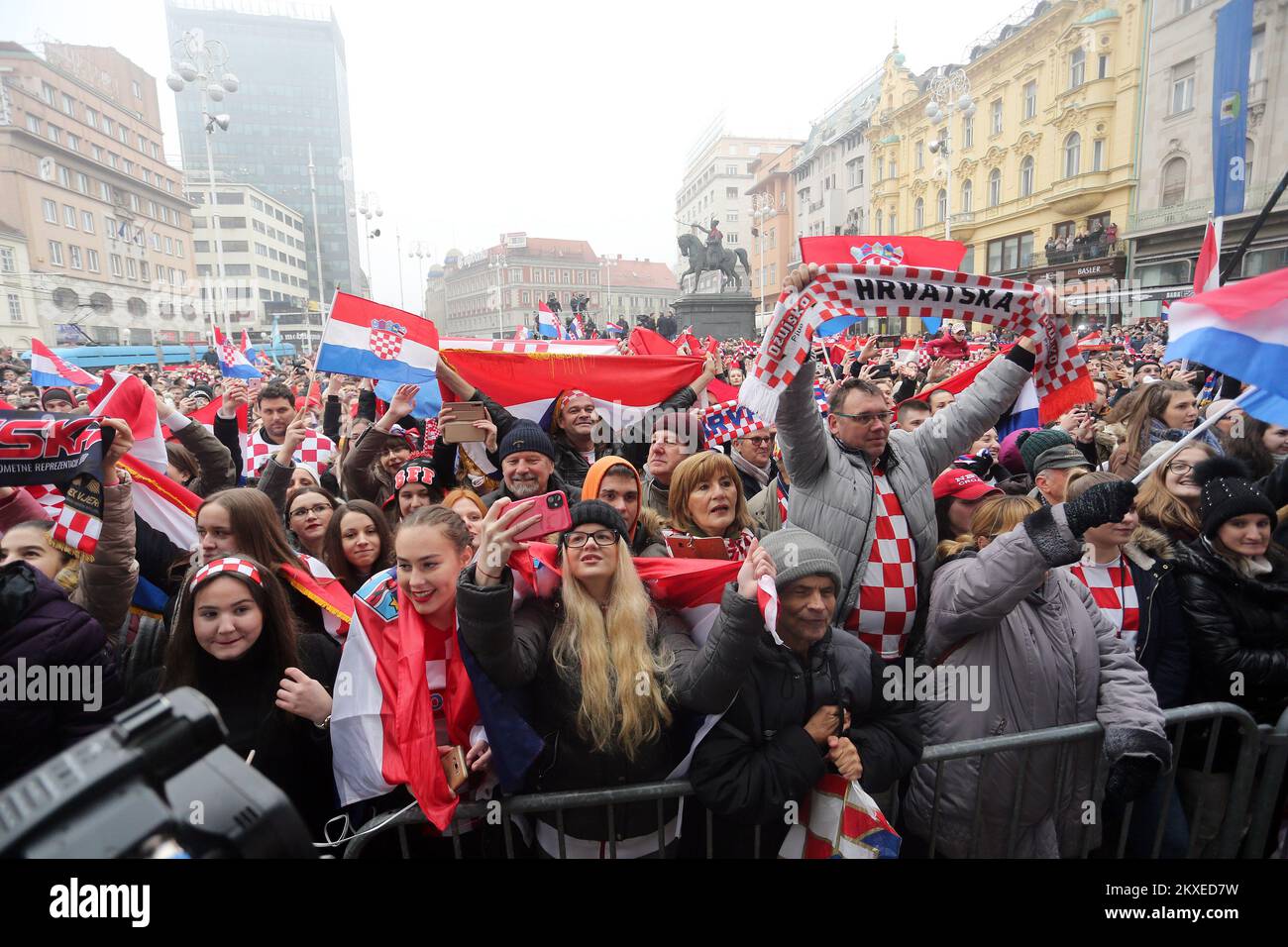 27.01.2020., Zagreb, Croatie - Bienvenue à l'équipe de handball croate qui a remporté une médaille d'argent aux Championnats d'Europe, sur la place Ban Josip Jelacic, à Zagreb, sur 27 janvier 2020. Photo: Dalibor Urukalovic/PIXSELL Banque D'Images