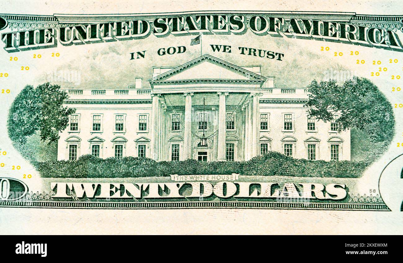 Gros plan sur une facture de vingt dollars américains. Banque D'Images