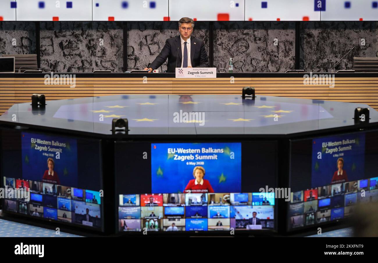 06.05.2020,Zagreb,Croatie - Video Conference UE-Balkans occidentaux sommet de Zagreb .Premier ministre Andrej Plenkovic photo: Jurica Galoic/PIXSELL Banque D'Images