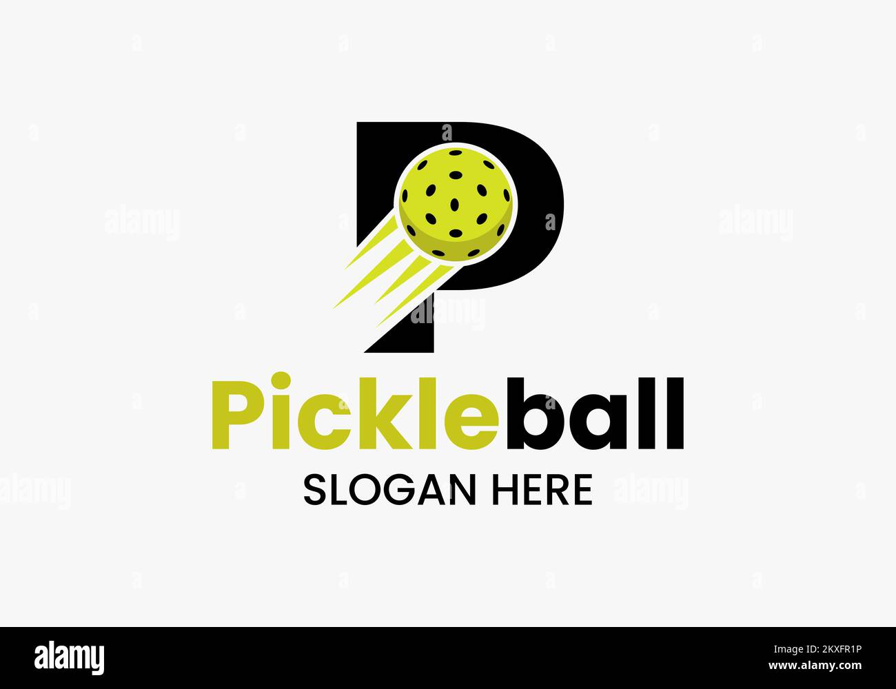 Concept de logo de boule de sélection lettre P avec symbole de boule de sélection mobile. Modèle vectoriel de logotype de bille de pickle Illustration de Vecteur