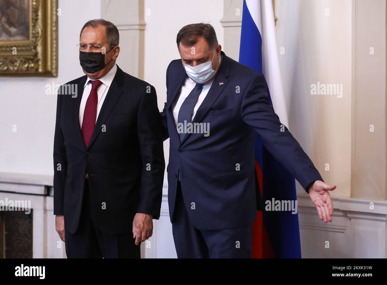 Milorad Dodik, président de la présidence de la Bosnie-Herzégovine, rencontre le ministre russe des Affaires étrangères, Sergei Lavrov, lors de sa visite officielle à Sarajevo, en Bosnie-Herzégovine, le 15. Décembre 2020. Photo: Armin Durgut/PIXSELL Banque D'Images