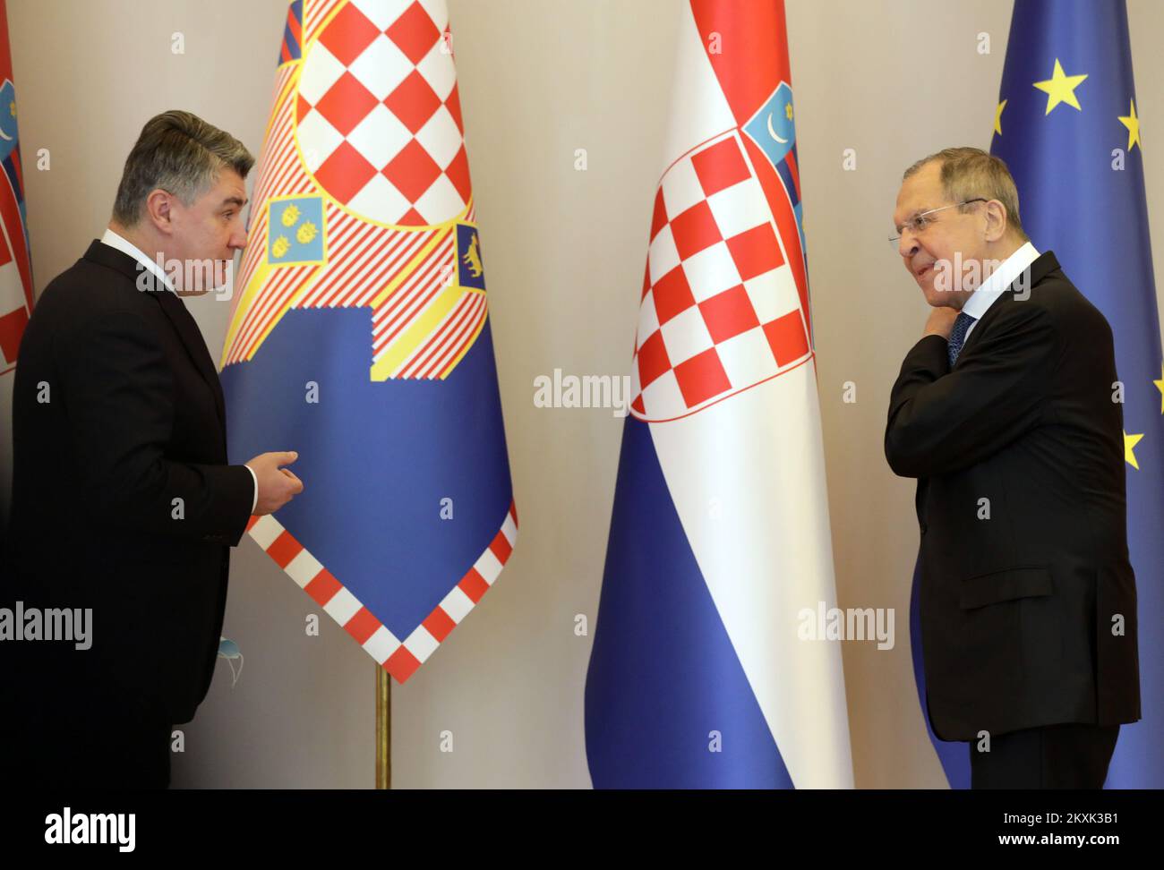 Le président croate Zoran Milanovic a accueilli le Ministre des affaires étrangères de la Fédération de Russie, Sergei Lavrov, au bureau présidentiel de Zagreb, en Croatie, le 16. Décembre 2020. Photo: Robert Anic/PIXSELL Banque D'Images