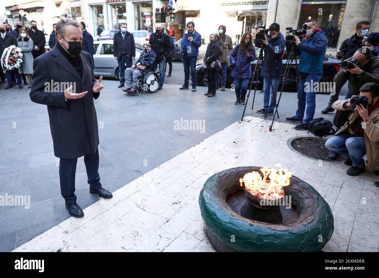 Président de la Maison des peuples de la PABiH Bakir Izetbegovic vu avec un masque protecteur lors de la célébration de la Journée de l'indépendance à Sarajevo, Bosnie-Herzégovine sur 1 mars 2021. Photo: Armin Durgut/PIXSELL Banque D'Images