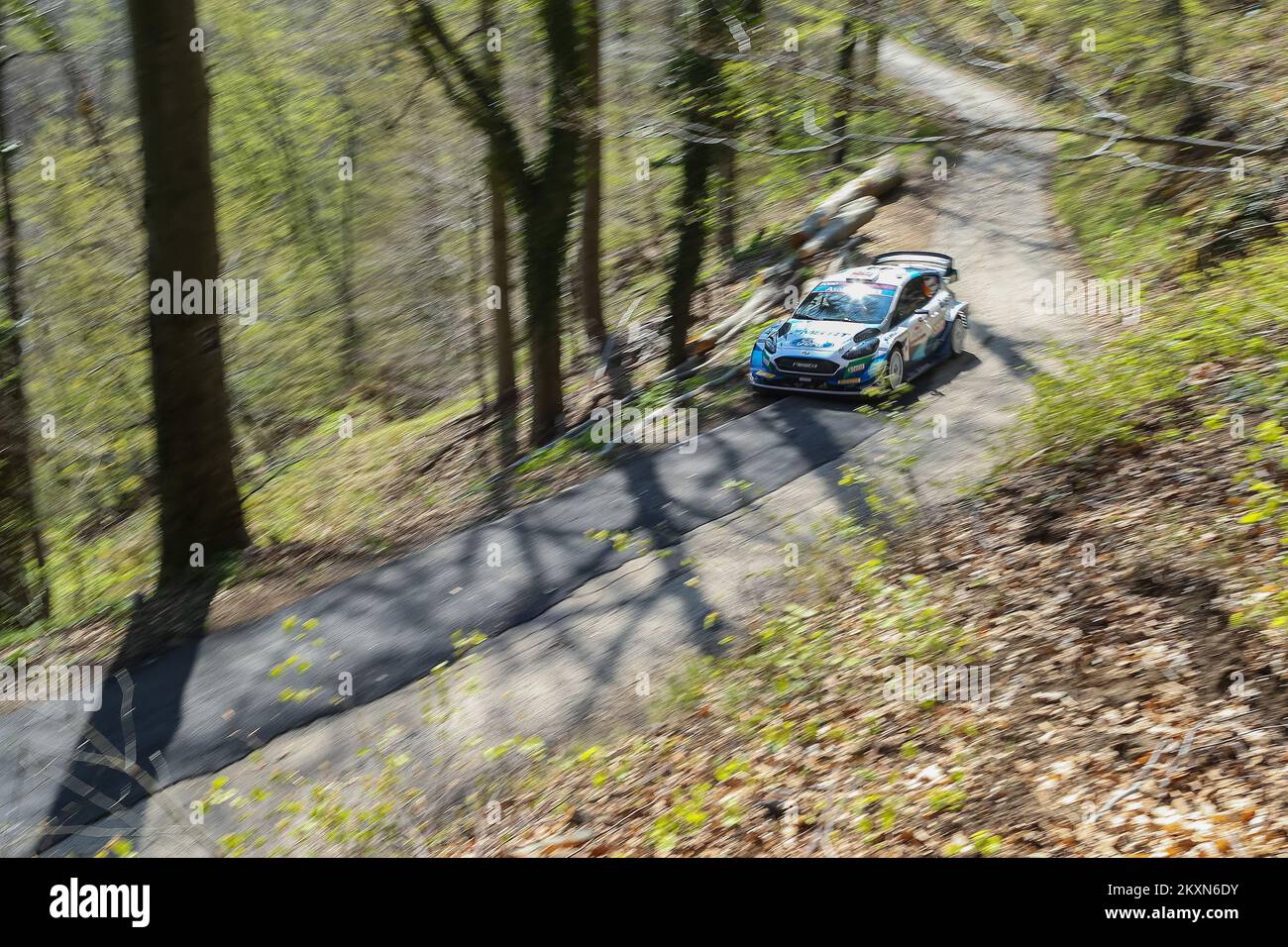 Gus Greensmith de Great Britan et Chris Patterson d'Irlande rivalisent avec leur M-Sport Ford World Rally Team Ford Fiesta WRC lors du Shakedown du Championnat du monde de rallye FIA Croatie à Zagreb, Croatie sur 22 avril 2021. Photo: Luka Stanzl/PIXSELL Banque D'Images