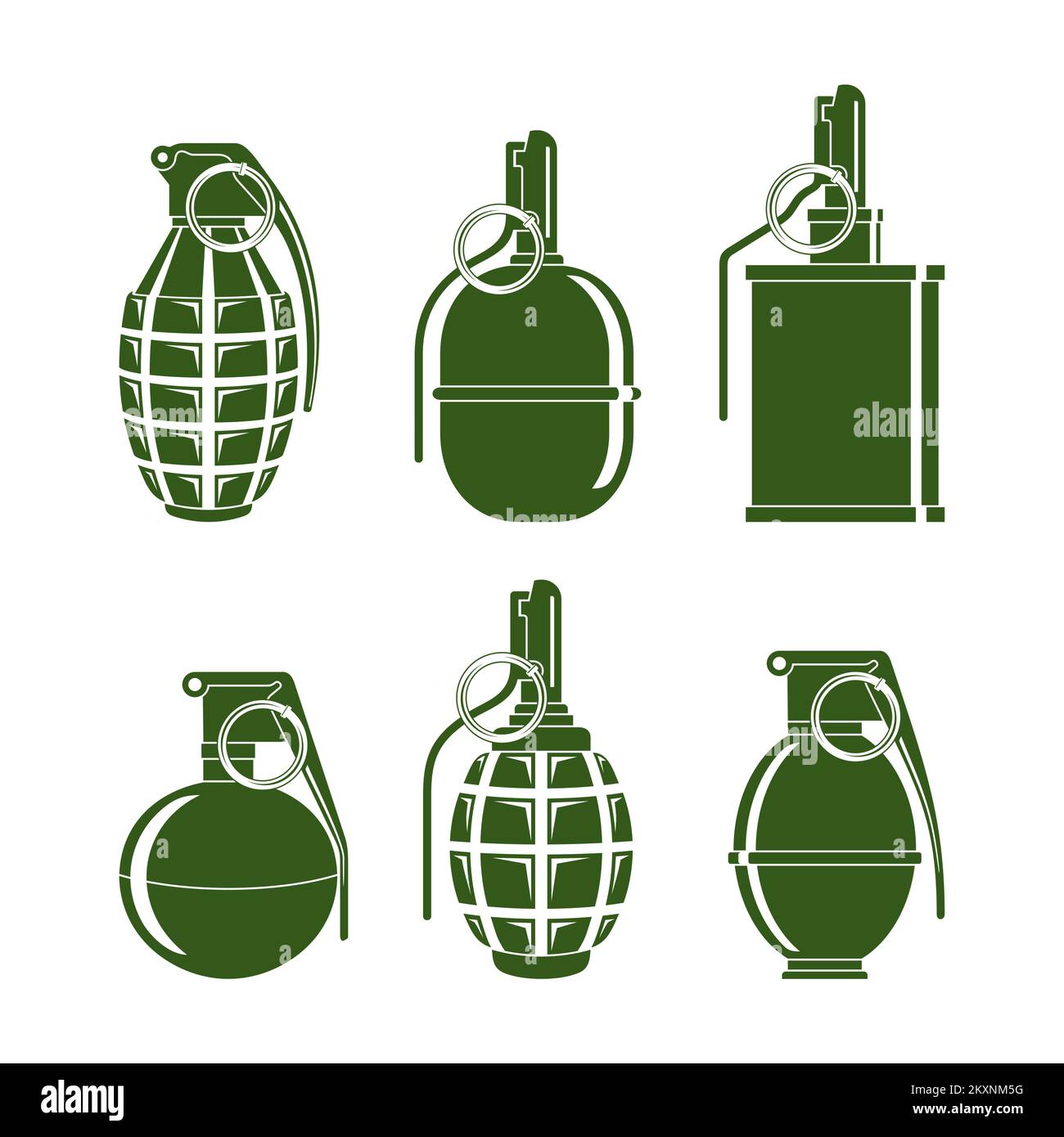 Silhouettes de différentes grenades de combat sur fond blanc. Illustration de Vecteur