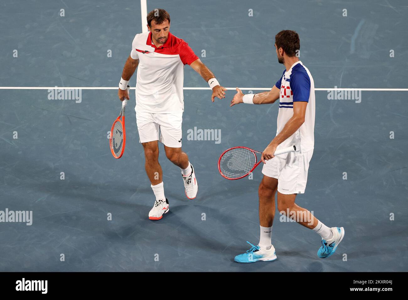 Ivan Dodig de Team Croatia et Marin Cilic de Team Croatia jouent Mate Pavic de Team Croatia et Nikola Mektic de Team Croatia lors de leur match des deux fois finales hommes le septième jour des Jeux Olympiques de Tokyo 2020 au Parc de tennis Ariake sur 30 juillet 2021 à Tokyo, Japon. Photo: Igor Kralj/PIXSELL Banque D'Images