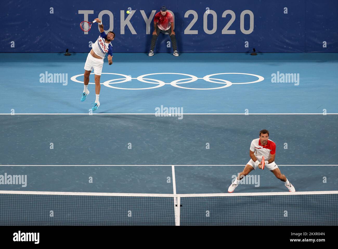 Ivan Dodig de Team Croatia et Marin Cilic de Team Croatia jouent Mate Pavic de Team Croatia et Nikola Mektic de Team Croatia lors de leur match des deux fois finales hommes le septième jour des Jeux Olympiques de Tokyo 2020 au Parc de tennis Ariake sur 30 juillet 2021 à Tokyo, Japon. Photo: Igor Kralj/PIXSELL Banque D'Images