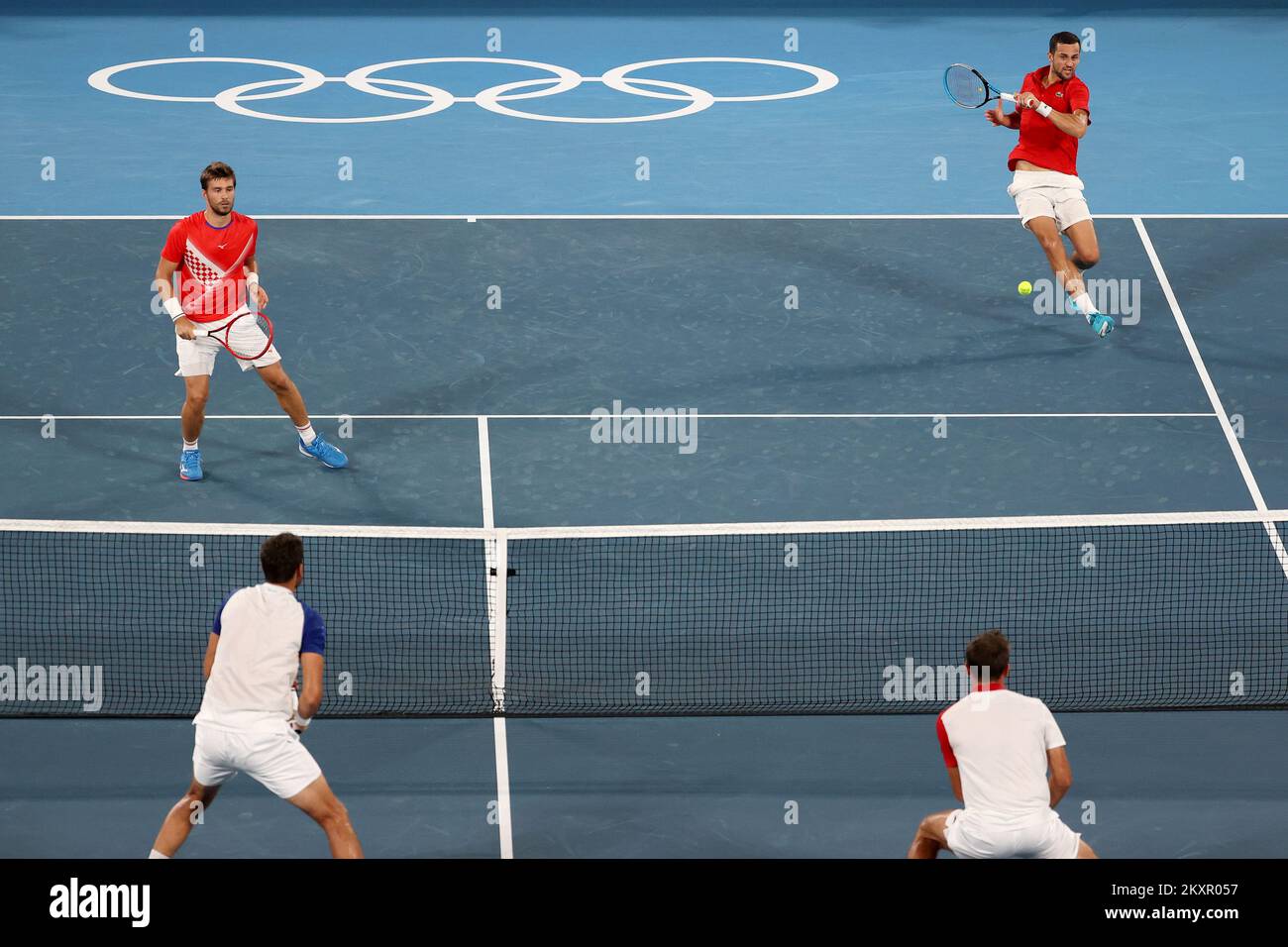 Ivan Dodig de Team Croatia et Marin Cilic de Team Croatia jouent Mate Pavic de Team Croatia et Nikola Mektic de Team Croatia lors de leur match des deux fois finales hommes le septième jour des Jeux Olympiques de Tokyo 2020 au Parc de tennis Ariake sur 30 juillet 2021 à Tokyo, Japon. Photo: Igor Kralj/PIXSELL Banque D'Images