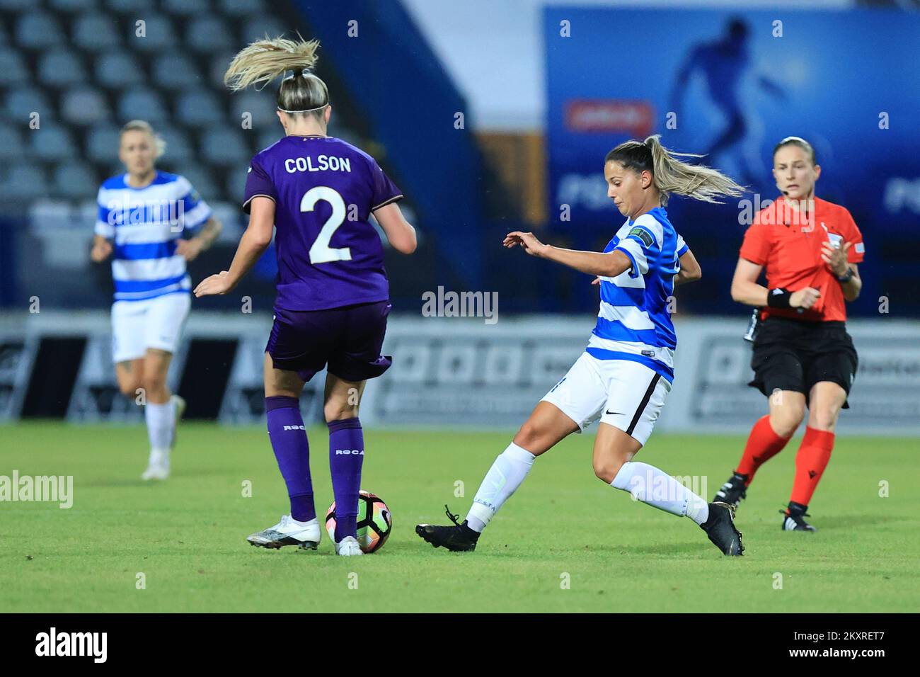 Michelle Colson d'Anderlecht et Merjema Medic de ZNK Osijek lors d'un match du groupe de course 3 des champions de la Ligue des femmes de l'UEFA entre ZNK Osijek et Anderlecht au stade Gradski Vrt, sur 21 août 2021, à Osijek, en Croatie. Photo: Davor Javorovic/PIXSELL Banque D'Images