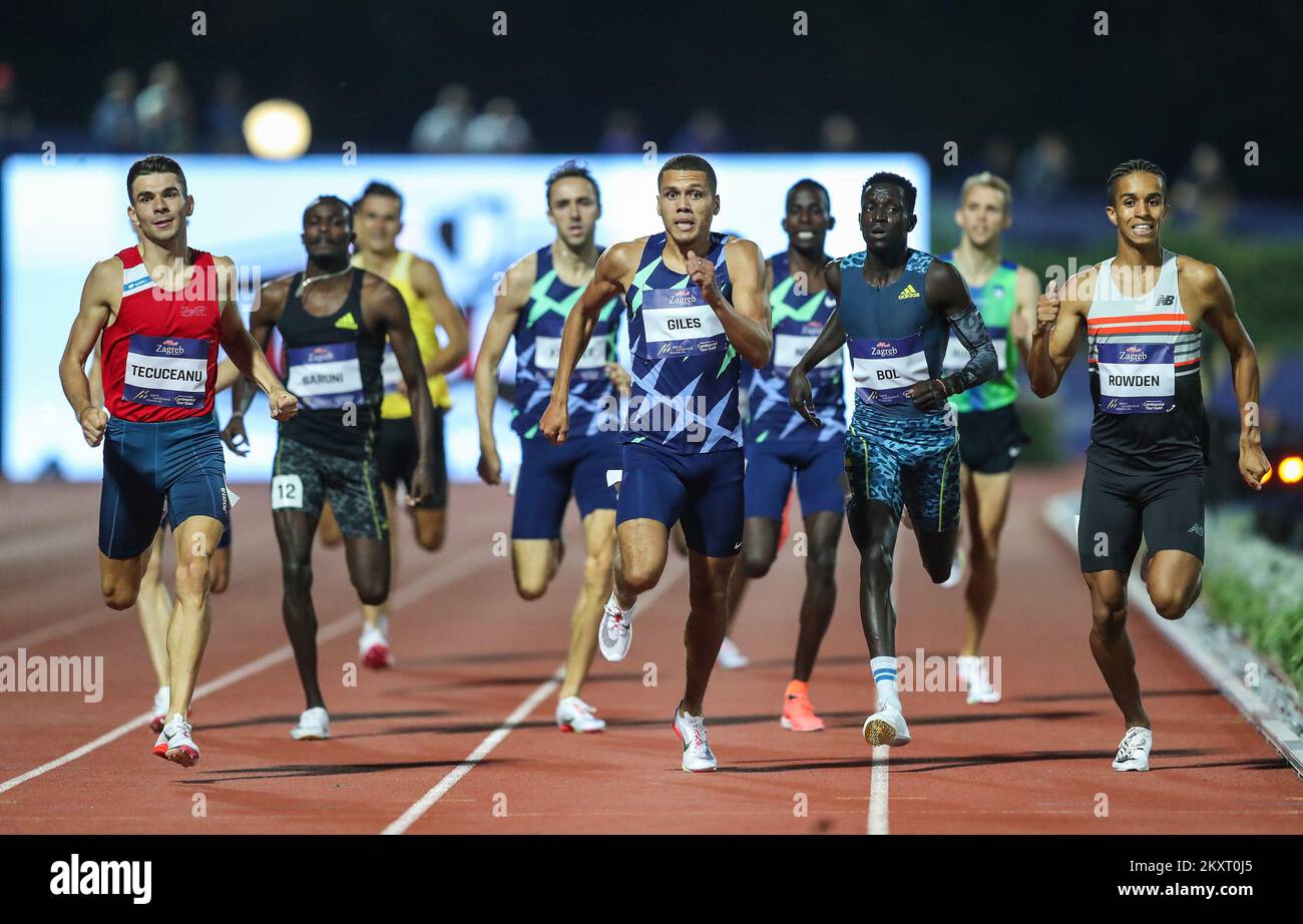 ZAGREB, CROATIE - SEPTEMBRE 14 : Catalin Tecuceanu de Roumanie, Elliot Giles de Grande-Bretagne, Peter bol d'Australie et Daniel Rowden de Grande-Bretagne rivalise dans les hommes 800m lors du défi mondial de l'IAAF Zagreb 2021 - 71st Mémorial Boris Hanzekovic au parc universitaire de 14 septembre 2021 à Zagreb, Croatie. Photo: Goran Stanzl/PIXSELL Banque D'Images
