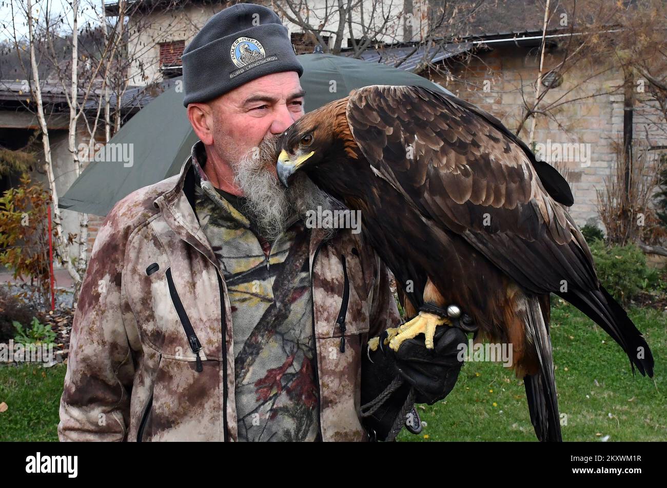 Les éleveurs et les chasseurs qui chassent avec des aigles d'or se sont rassemblés à Nova Gradiska, en Croatie, sur 1 décembre 2021. Photo: Ivica Galovic/ PIXSELL Banque D'Images