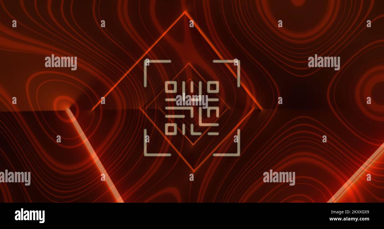 Lecteur de code QR avec éléments au néon contre la topographie Banque D'Images