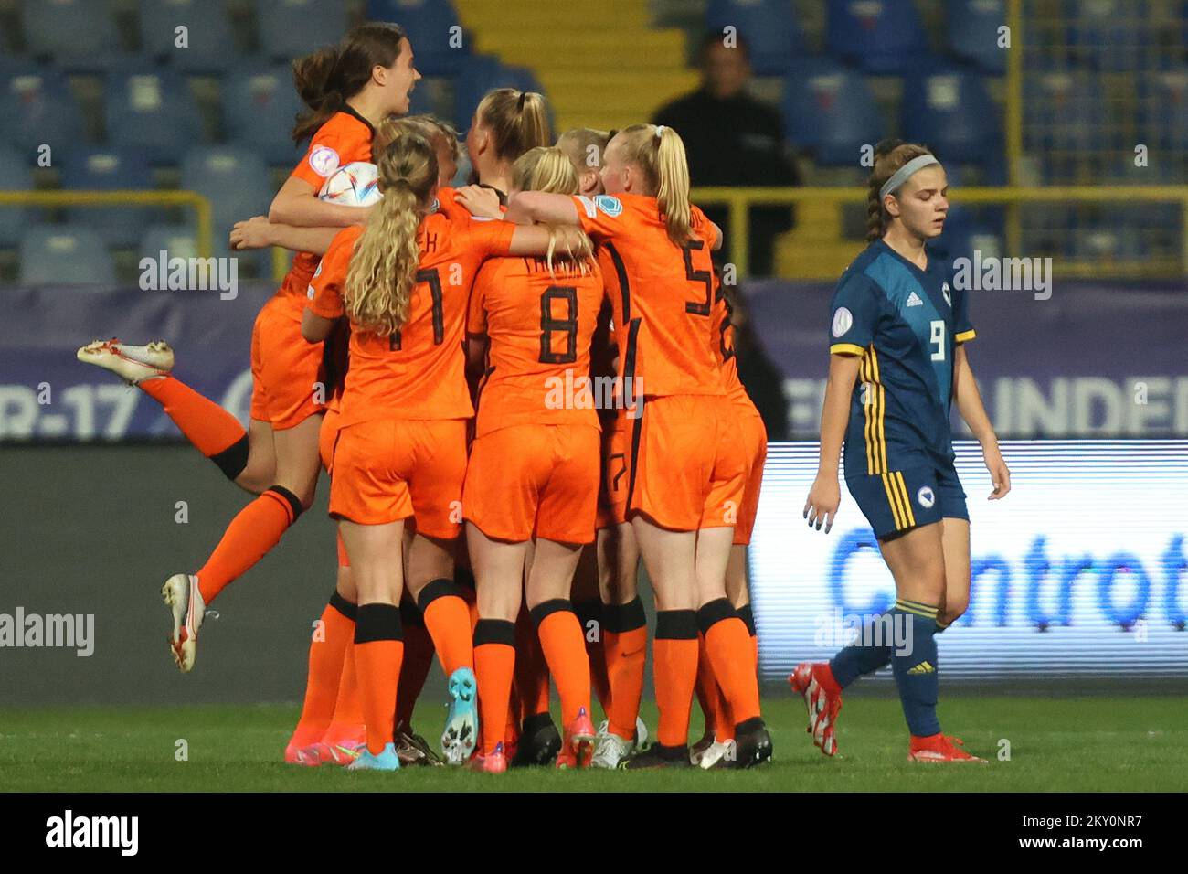 L'équipe néerlandaise célèbre lors du match entre les Neatherlands et la Bosnie-Herzégovine à Grbavica, BiH sur 3 mai 2022. Le match de football féminin a été joué entre les pays-Bas et la Bosnie-Herzégovine dans le cadre du Championnat d'Europe pour les filles de moins de 17 ans. Photo: Armin Durgut/PIXSELL Banque D'Images