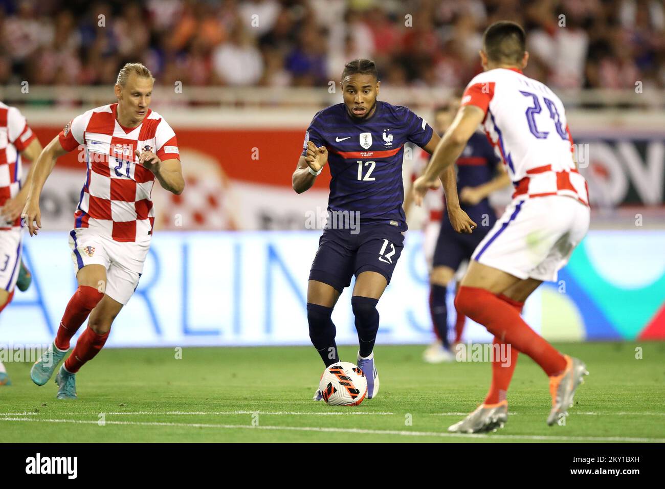 SPLIT, CROATIE - JUIN 06 : Christopher Nkunku de France contrôle un ballon lors de la Ligue des Nations de l'UEFA Un match du Groupe 1 entre la Croatie et la France à Stadion Poljud sur 6 juin 2022 à Split, Croatie. Photo: Luka Stanzl/PIXSELL Banque D'Images