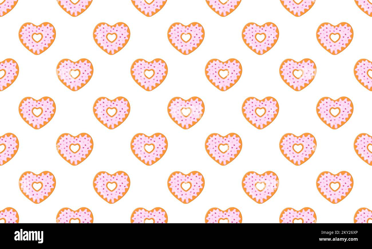 Motif sans couture en forme de coeur. Beignets sucrés fond de gâteaux pour la Saint-Valentin. Papier de raclage ou d'emballage, serviette ou dessin textile de nappe. Illustration de dessin animé vectoriel Illustration de Vecteur
