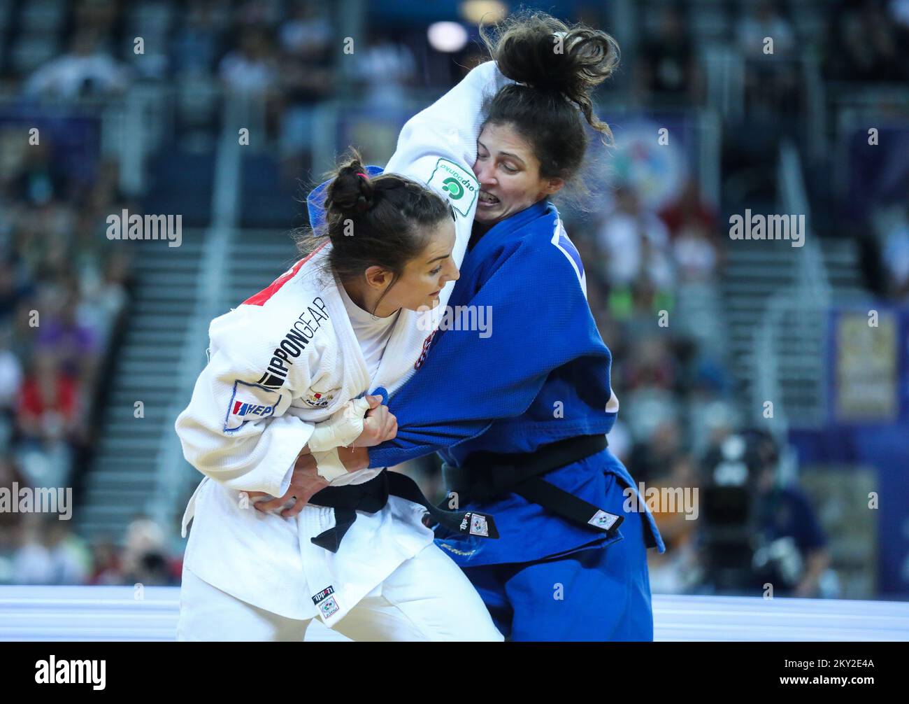 Barbara Matic de Croatie dans la lutte contre Miriam Butkereit d'Allemagne dans la catégorie des femmes jusqu'à 70kg au cours du Grand Prix mondial de Zagreb de l'IJF, qui s'est tenu à l'Arena de Zagreb, à Zagreb, en Croatie, sur 16 juillet 2022. Photo: Zeljko Hladika/PIXSELL Banque D'Images