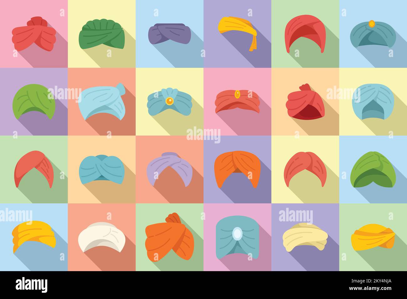 Les icônes de turban en arabe définissent un vecteur plat. Chapeau arabe. Ferme asiatique Illustration de Vecteur