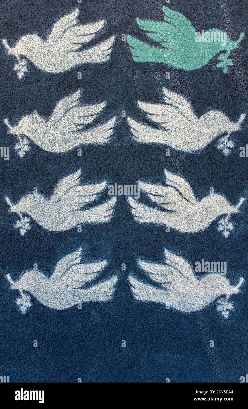 Mur extérieur des colombes de la paix peint sur « Flyby provisions », centre-ville d'Albuquerque, Nouveau-Mexique Banque D'Images