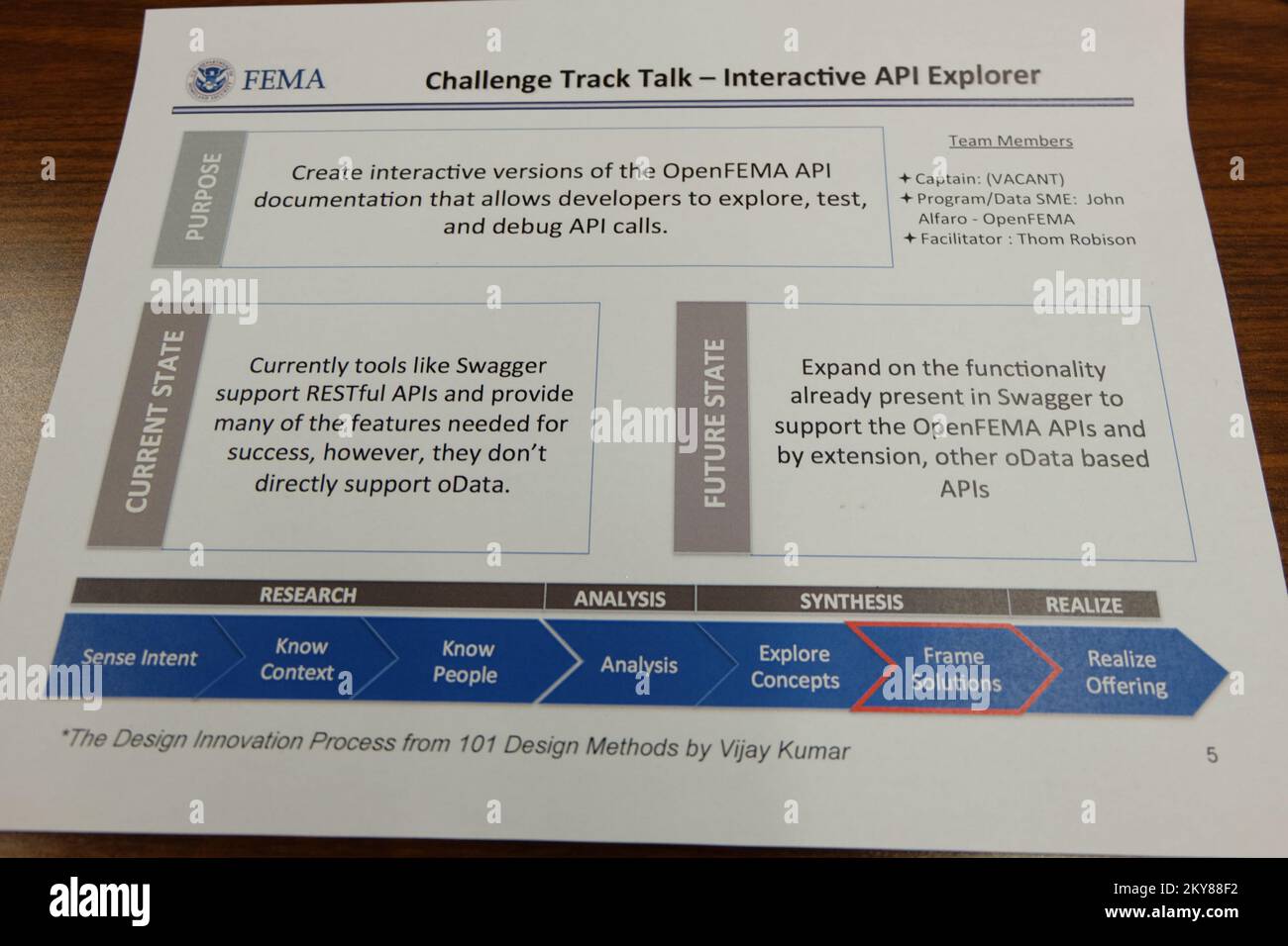 Le tout premier hôtel de ville de données de FEMA a présenté cinq parcours de défis pour faire avancer des projets spécifiques. L'une de ces pistes consistait à développer un explorateur d'interfaces de programmation d'applications interactives (API), en s'appuyant sur l'API de la FEMA pour utiliser les données accessibles au public de l'agence. Photographies relatives aux programmes, aux activités et aux fonctionnaires de gestion des catastrophes et des situations d'urgence Banque D'Images